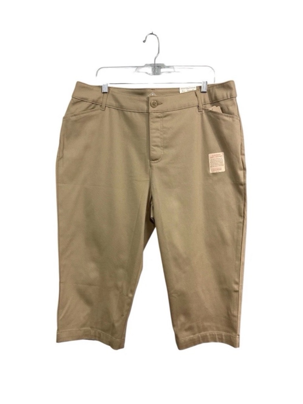 St John's Bay NWT Women's 18W Midrise Capri Pants Beige Khaki Tummy Slimming